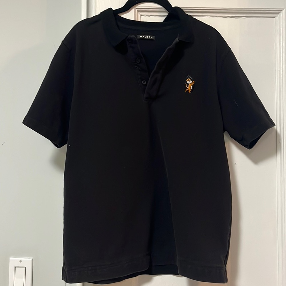 Malbon Golf Tiger Buckets Black Polo Shirt